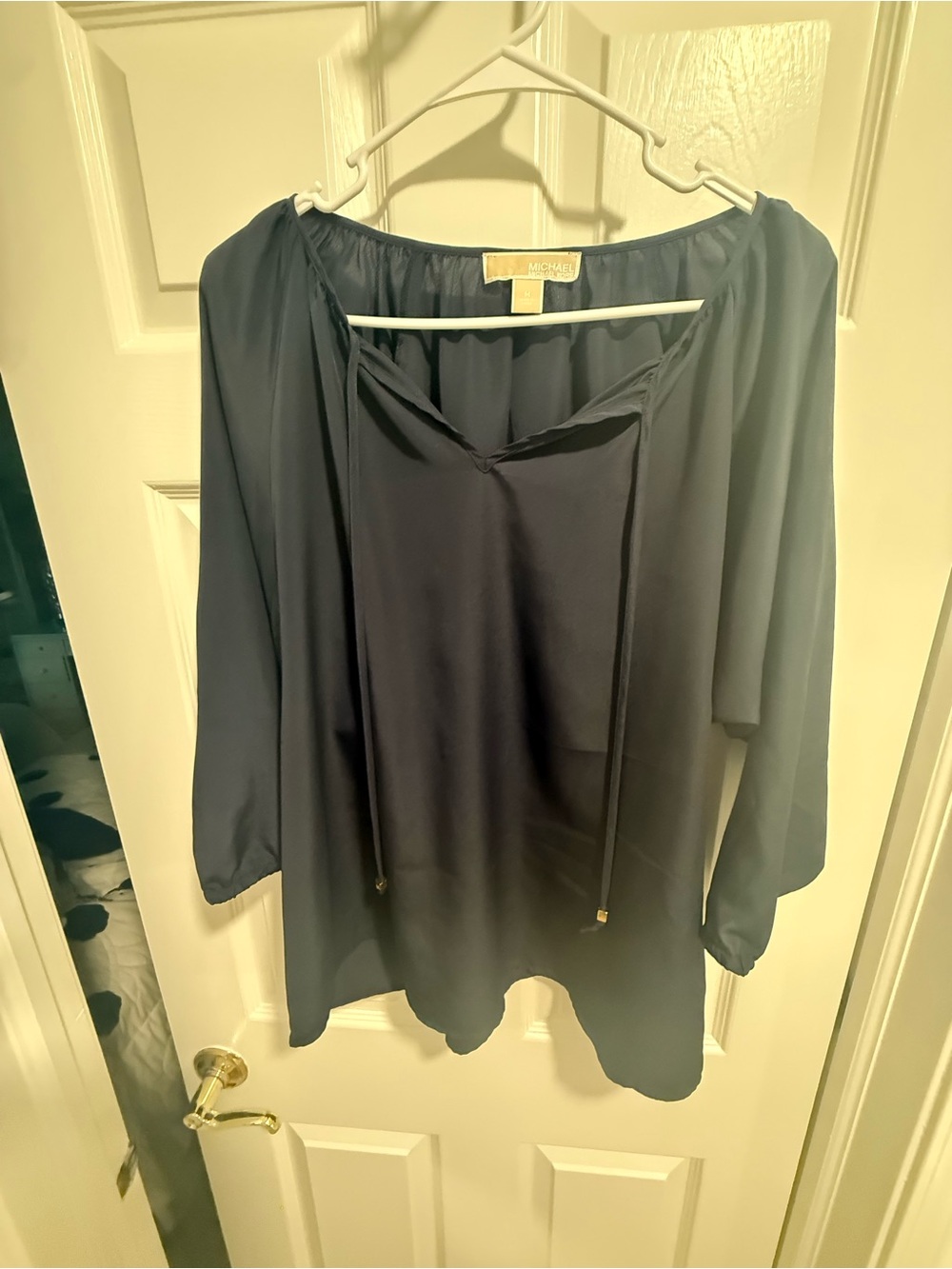MICHAEL Michael Kors Navy Tie-Neck Blouse